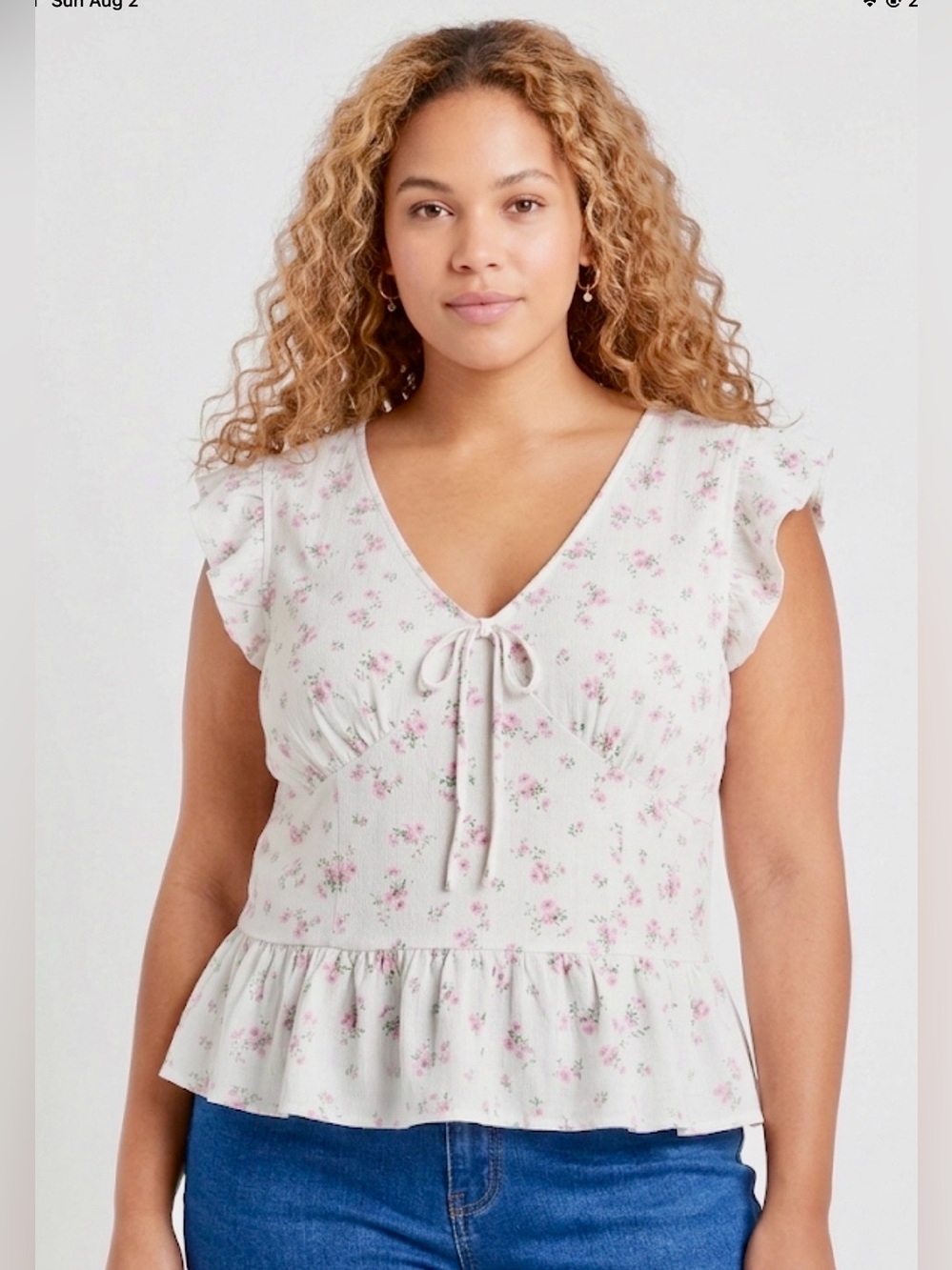 Mixed Threads Floral Peplum Top 2XL NWT White Pink Ruffle Cap Sleeve Smocked